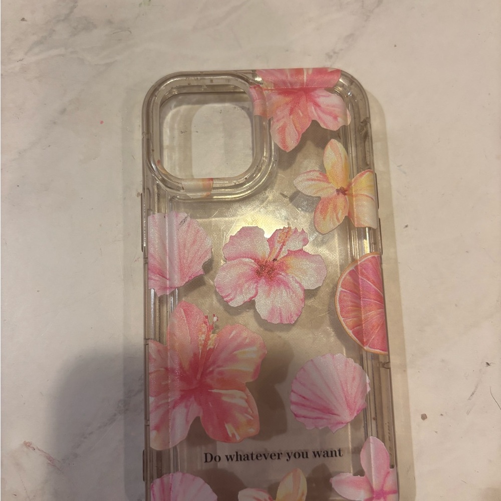 I phone 12 mini Pink and orange floral phone case.